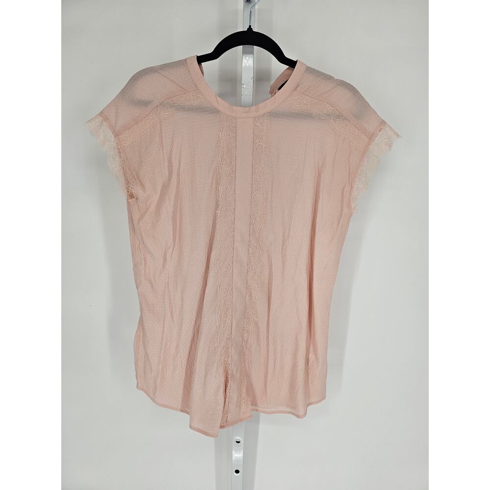 Express Women's Pink Cap Sleeve Lace Pieced Round Neck Pullover Top Size M